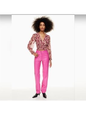 NWT Aritzia Wilfred Melina Leather Pants Vital Pink Barbie Vegan Size 0 NEW